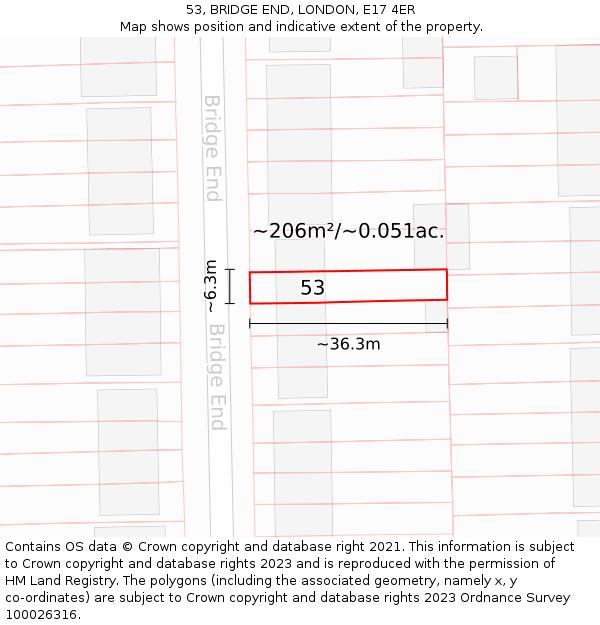 53, BRIDGE END, LONDON, E17 4ER: Plot and title map