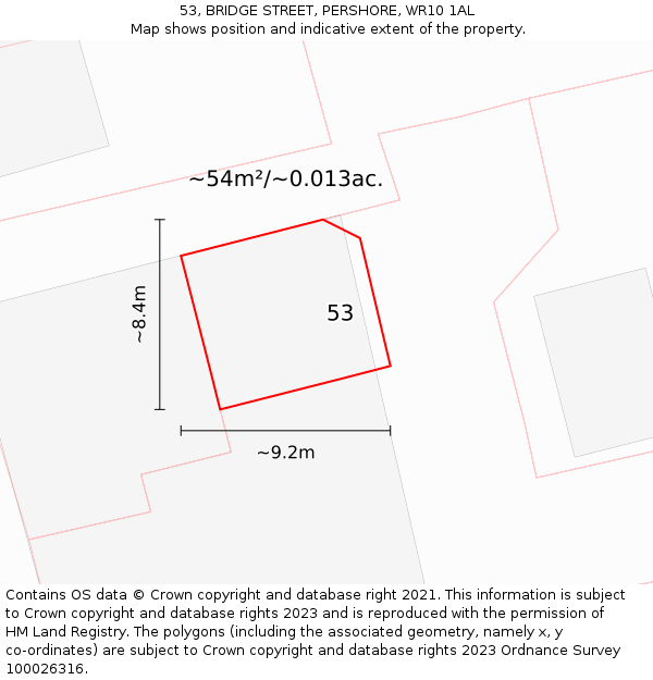 53, BRIDGE STREET, PERSHORE, WR10 1AL: Plot and title map
