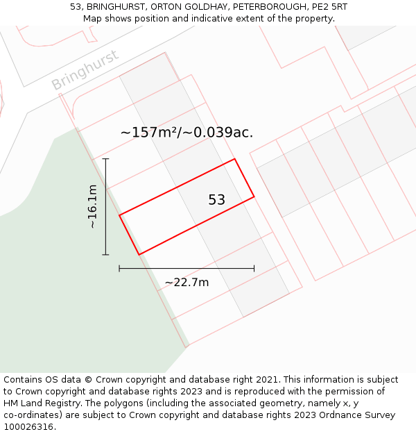 53, BRINGHURST, ORTON GOLDHAY, PETERBOROUGH, PE2 5RT: Plot and title map