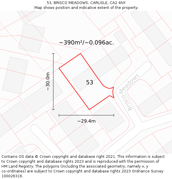 53, BRISCO MEADOWS, CARLISLE, CA2 4NY: Plot and title map