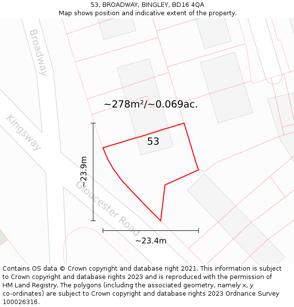53, BROADWAY, BINGLEY, BD16 4QA: Plot and title map