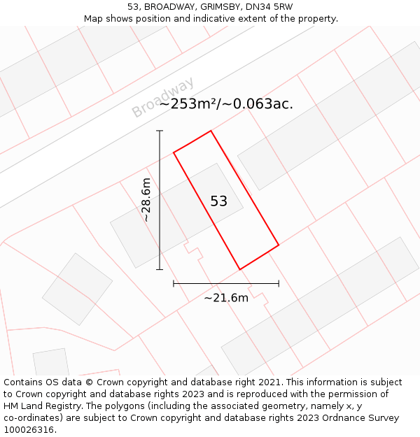53, BROADWAY, GRIMSBY, DN34 5RW: Plot and title map