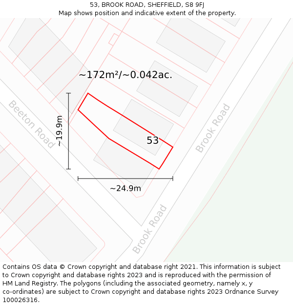 53, BROOK ROAD, SHEFFIELD, S8 9FJ: Plot and title map