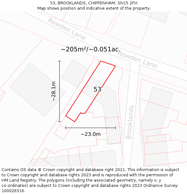 53, BROOKLANDS, CHIPPENHAM, SN15 2FH: Plot and title map