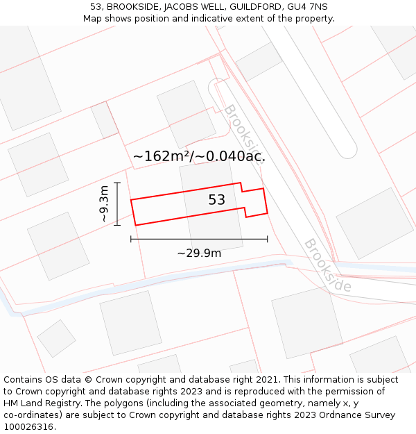 53, BROOKSIDE, JACOBS WELL, GUILDFORD, GU4 7NS: Plot and title map