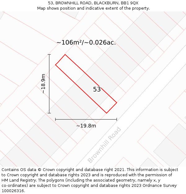 53, BROWNHILL ROAD, BLACKBURN, BB1 9QX: Plot and title map