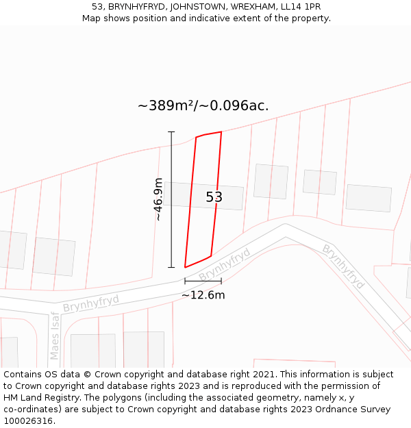 53, BRYNHYFRYD, JOHNSTOWN, WREXHAM, LL14 1PR: Plot and title map
