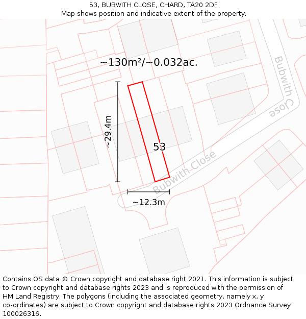 53, BUBWITH CLOSE, CHARD, TA20 2DF: Plot and title map