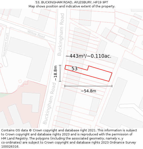 53, BUCKINGHAM ROAD, AYLESBURY, HP19 9PT: Plot and title map