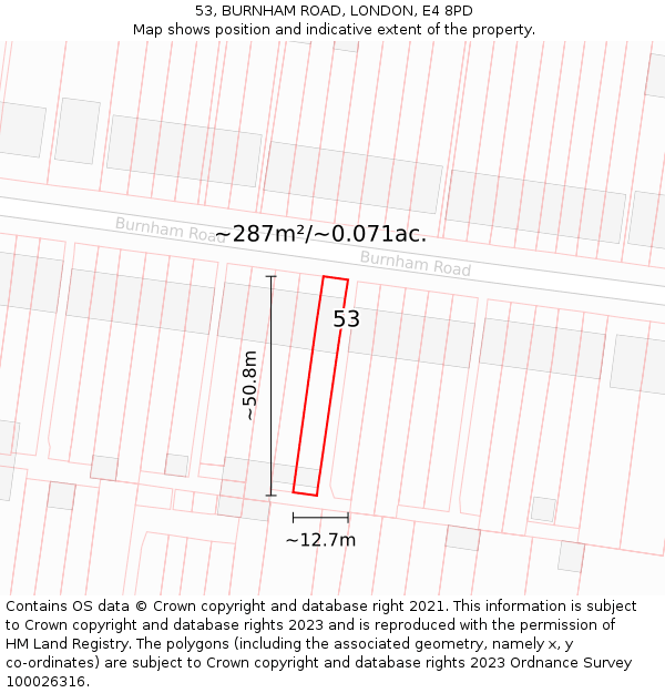 53, BURNHAM ROAD, LONDON, E4 8PD: Plot and title map