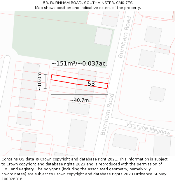 53, BURNHAM ROAD, SOUTHMINSTER, CM0 7ES: Plot and title map