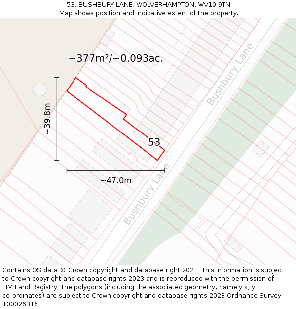 53, BUSHBURY LANE, WOLVERHAMPTON, WV10 9TN: Plot and title map