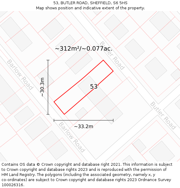 53, BUTLER ROAD, SHEFFIELD, S6 5HS: Plot and title map