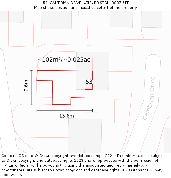 53, CAMBRIAN DRIVE, YATE, BRISTOL, BS37 5TT: Plot and title map