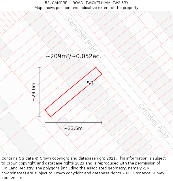53, CAMPBELL ROAD, TWICKENHAM, TW2 5BY: Plot and title map