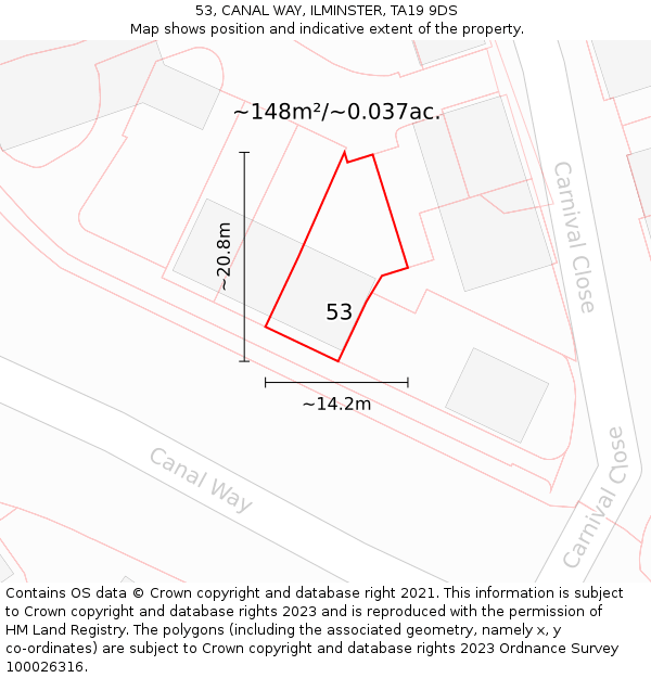 53, CANAL WAY, ILMINSTER, TA19 9DS: Plot and title map