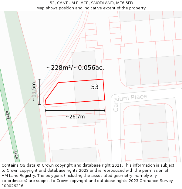53, CANTIUM PLACE, SNODLAND, ME6 5FD: Plot and title map