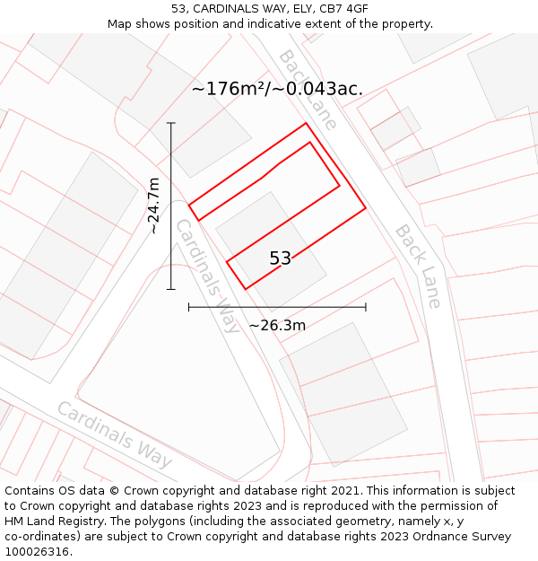 53, CARDINALS WAY, ELY, CB7 4GF: Plot and title map