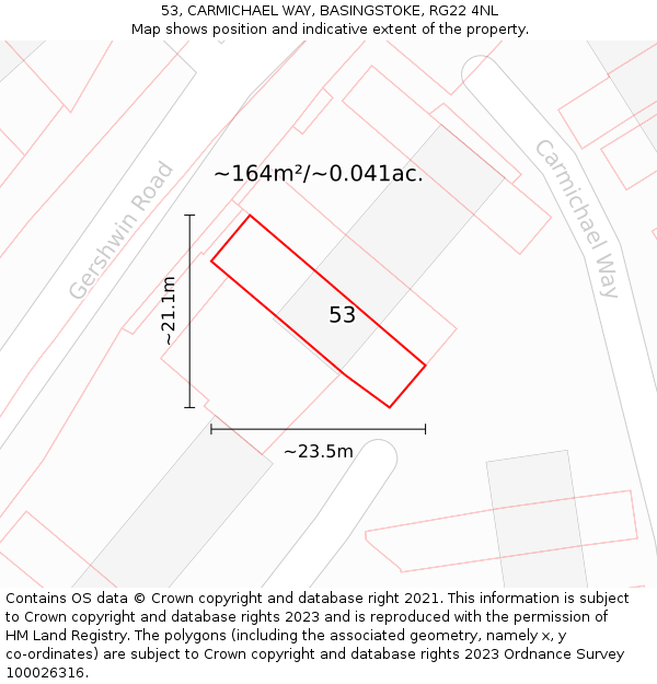 53, CARMICHAEL WAY, BASINGSTOKE, RG22 4NL: Plot and title map