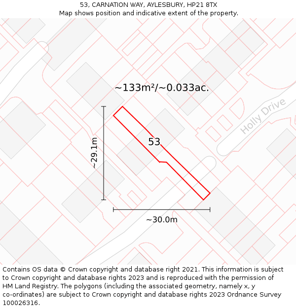 53, CARNATION WAY, AYLESBURY, HP21 8TX: Plot and title map