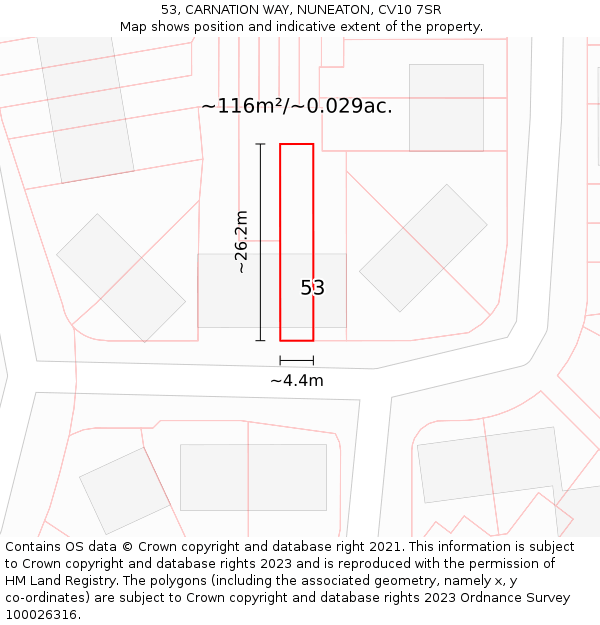 53, CARNATION WAY, NUNEATON, CV10 7SR: Plot and title map