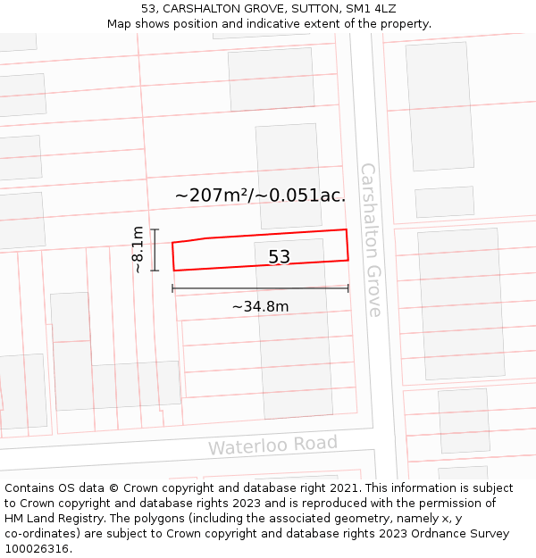 53, CARSHALTON GROVE, SUTTON, SM1 4LZ: Plot and title map