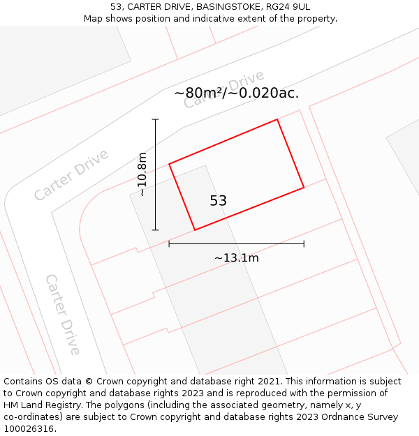 53, CARTER DRIVE, BASINGSTOKE, RG24 9UL: Plot and title map