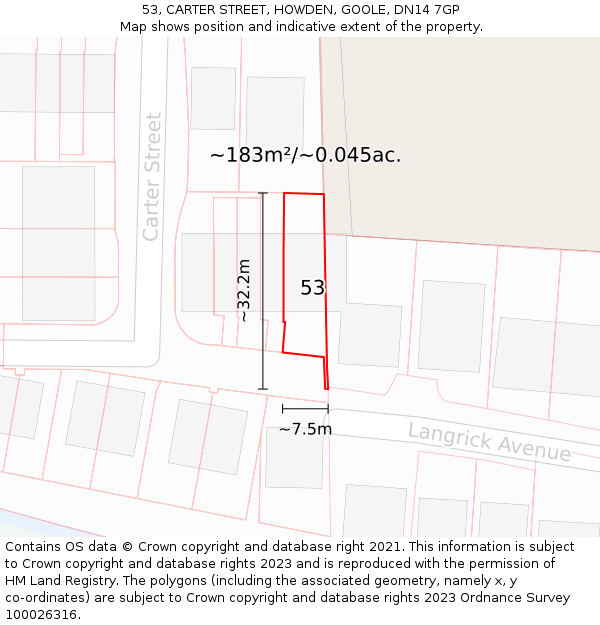 53, CARTER STREET, HOWDEN, GOOLE, DN14 7GP: Plot and title map