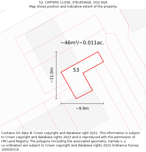 53, CARTERS CLOSE, STEVENAGE, SG2 9QA: Plot and title map