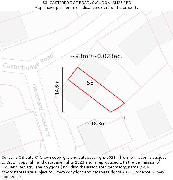 53, CASTERBRIDGE ROAD, SWINDON, SN25 1RD: Plot and title map