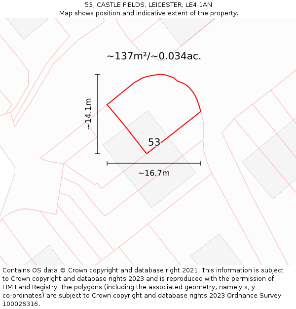 53, CASTLE FIELDS, LEICESTER, LE4 1AN: Plot and title map