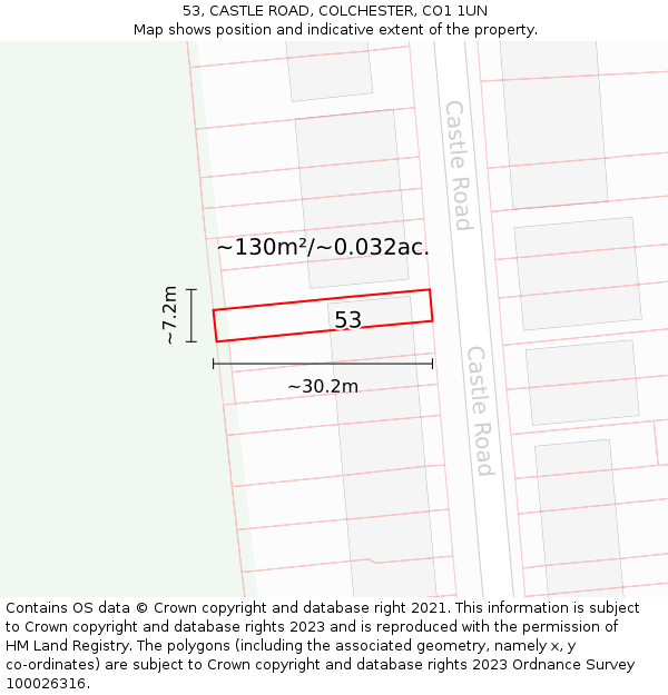 53, CASTLE ROAD, COLCHESTER, CO1 1UN: Plot and title map