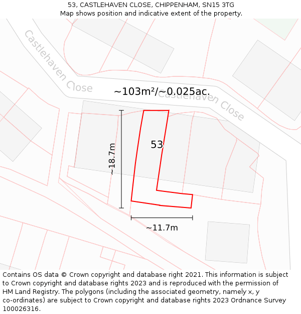 53, CASTLEHAVEN CLOSE, CHIPPENHAM, SN15 3TG: Plot and title map