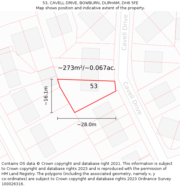 53, CAVELL DRIVE, BOWBURN, DURHAM, DH6 5FE: Plot and title map