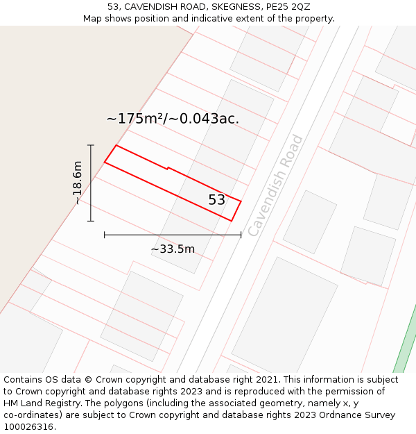 53, CAVENDISH ROAD, SKEGNESS, PE25 2QZ: Plot and title map