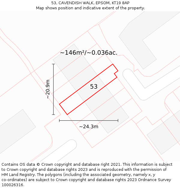 53, CAVENDISH WALK, EPSOM, KT19 8AP: Plot and title map
