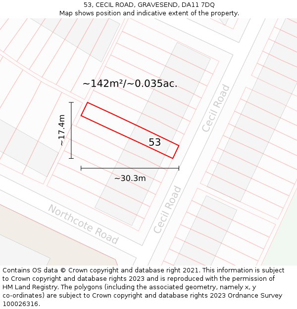 53, CECIL ROAD, GRAVESEND, DA11 7DQ: Plot and title map