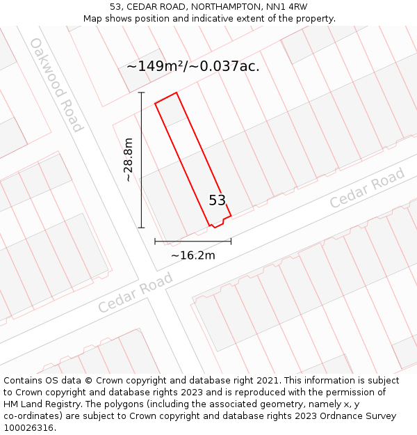 53, CEDAR ROAD, NORTHAMPTON, NN1 4RW: Plot and title map