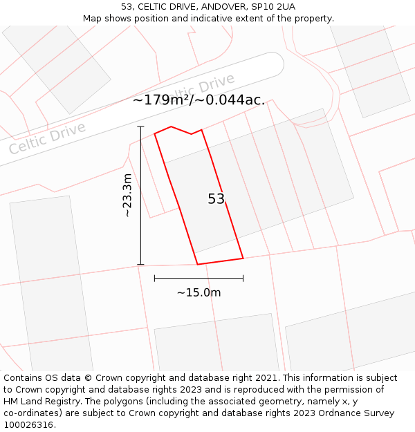 53, CELTIC DRIVE, ANDOVER, SP10 2UA: Plot and title map