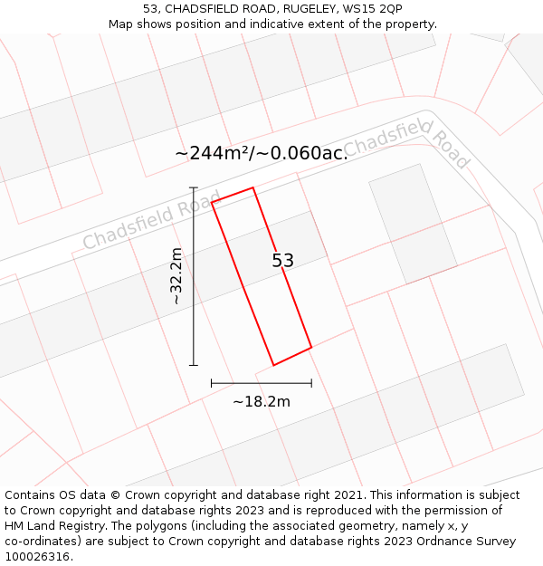 53, CHADSFIELD ROAD, RUGELEY, WS15 2QP: Plot and title map