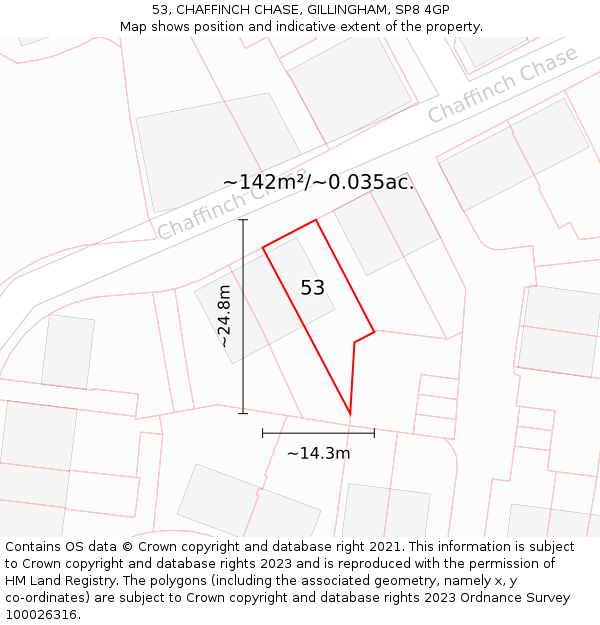 53, CHAFFINCH CHASE, GILLINGHAM, SP8 4GP: Plot and title map