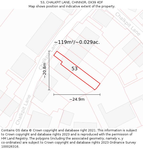 53, CHALKPIT LANE, CHINNOR, OX39 4DF: Plot and title map