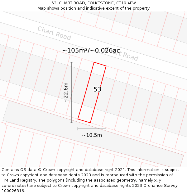 53, CHART ROAD, FOLKESTONE, CT19 4EW: Plot and title map