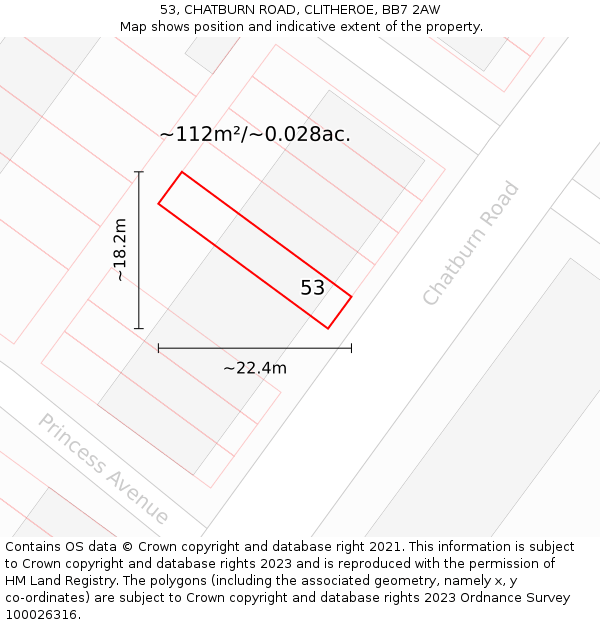 53, CHATBURN ROAD, CLITHEROE, BB7 2AW: Plot and title map