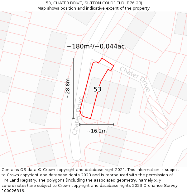 53, CHATER DRIVE, SUTTON COLDFIELD, B76 2BJ: Plot and title map