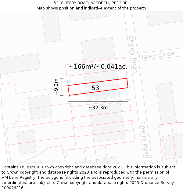 53, CHERRY ROAD, WISBECH, PE13 3PL: Plot and title map