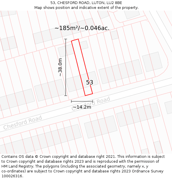 53, CHESFORD ROAD, LUTON, LU2 8BE: Plot and title map
