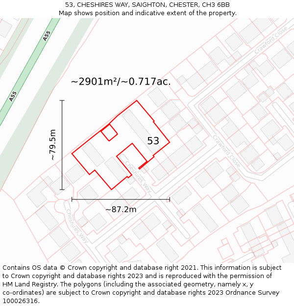 53, CHESHIRES WAY, SAIGHTON, CHESTER, CH3 6BB: Plot and title map
