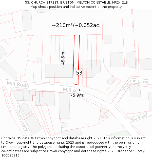53, CHURCH STREET, BRISTON, MELTON CONSTABLE, NR24 2LE: Plot and title map