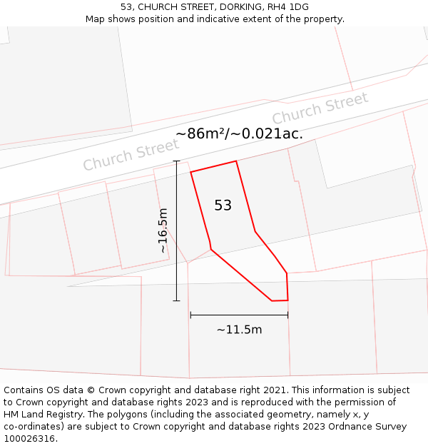 53, CHURCH STREET, DORKING, RH4 1DG: Plot and title map